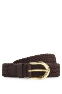 Woven belt with leather trims, Dark Brown