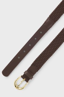 Cintur&oacute;n de tela trenzada con ribetes de piel, Marr&oacute;n oscuro