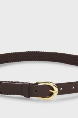 Cintura intrecciata con rifiniture in pelle, Marrone scuro