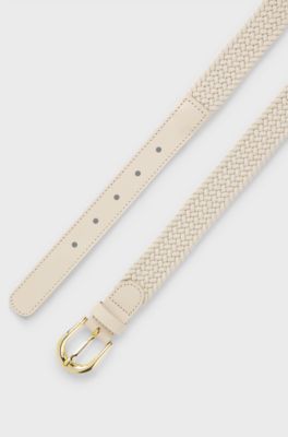 Woven belt with leather trims, Light Beige