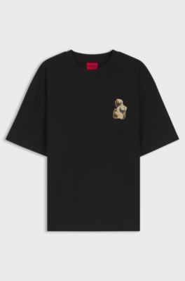 Relaxed-Fit T-Shirt aus Baumwolle mit Artwork-Print, Schwarz