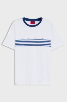 T-shirt in cotone con righe stampate, Bianco