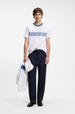 T-shirt in cotone con righe stampate, Bianco