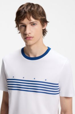 Cotton T-shirt with printed stripes, White