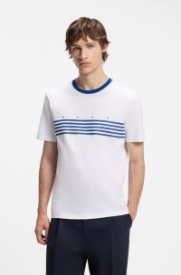 Cotton T-shirt with printed stripes, White