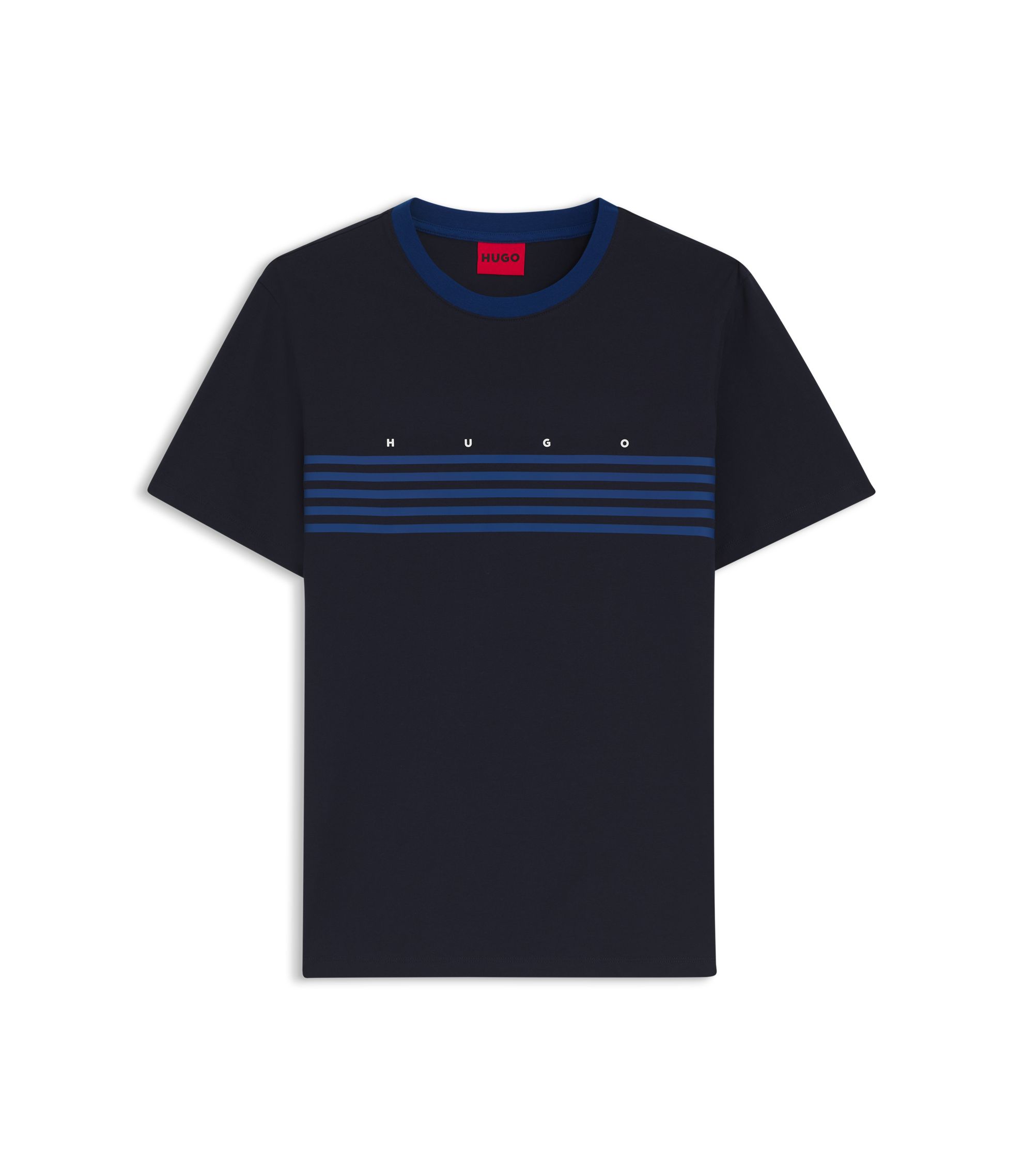 HUGO - コットン Tシャツ プリントライン - ダークブルー