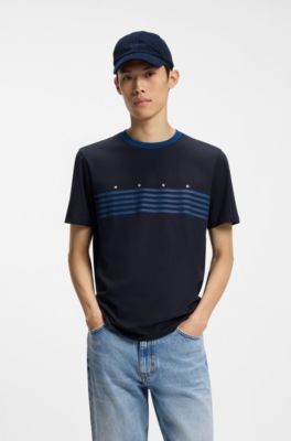 T-shirt in cotone con righe stampate, Blu scuro