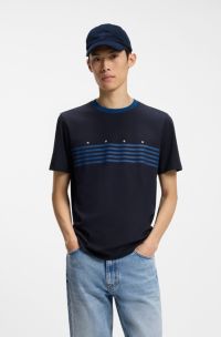 Cotton T-shirt with printed stripes, Dark Blue