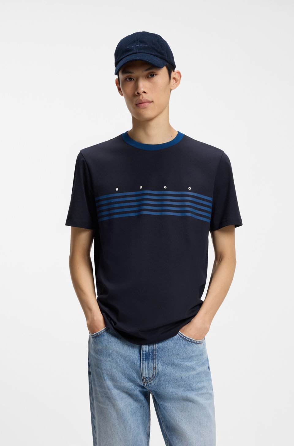 Cotton T-shirt with printed stripes