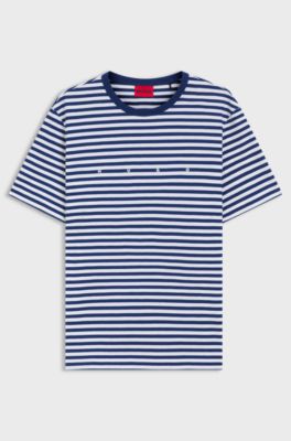 T-shirt relaxed fit in jersey di cotone a righe, Bianco / Blu