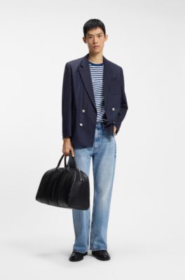 T-shirt relaxed fit in jersey di cotone a righe, Bianco / Blu