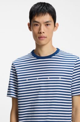 T-shirt relaxed fit in jersey di cotone a righe, Bianco / Blu