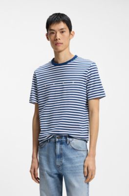 Relaxed-fit T-shirt in striped cotton jersey, White / Blue