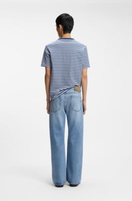 T-shirt relaxed fit in jersey di cotone a righe, Bianco / Blu