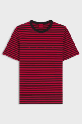 Relaxed-fit T-shirt in striped cotton jersey, Black / Red
