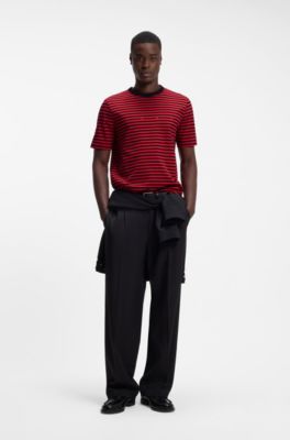 Relaxed-fit T-shirt in striped cotton jersey, Black / Red