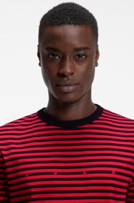 Relaxed-fit T-shirt in striped cotton jersey, Black / Red