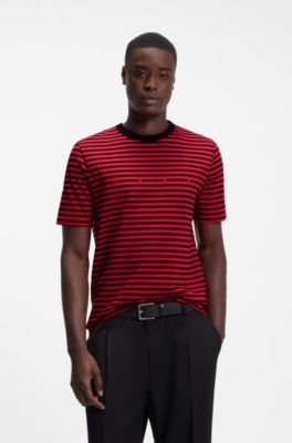 Relaxed-fit T-shirt in striped cotton jersey, Black / Red