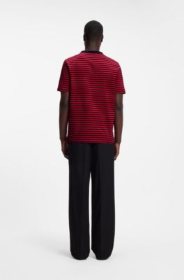 T-shirt relaxed fit in jersey di cotone a righe, Nero / Rosso