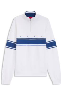 Zip-neck cotton sweatshirt with printed stripes 1