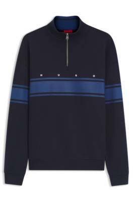 Zip-neck cotton sweatshirt with printed stripes 1