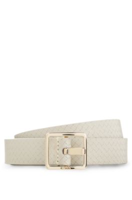 Pin-buckle belt in textured Italian leather, White