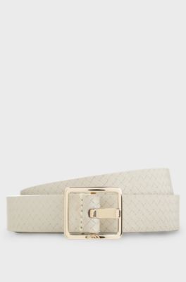 Textured Italian-leather belt with gold-tone pin buckle, White