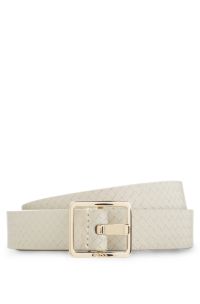 Textured Italian-leather belt with gold-tone pin buckle, Natural