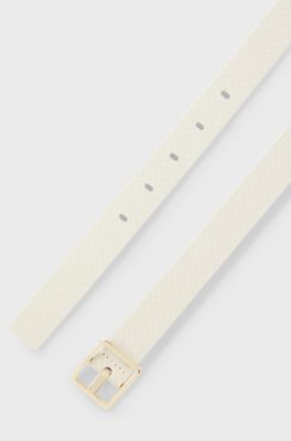 Textured Italian-leather belt with gold-tone pin buckle, White