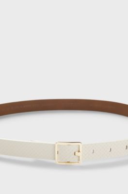 Pin-buckle belt in textured Italian leather, White