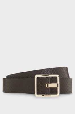 Pin-buckle belt in textured Italian leather, Light Brown