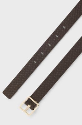 Pin-buckle belt in textured Italian leather, Light Brown