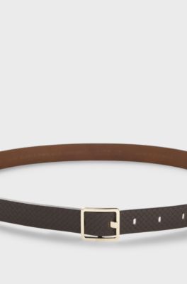 Pin-buckle belt in textured Italian leather, Light Brown