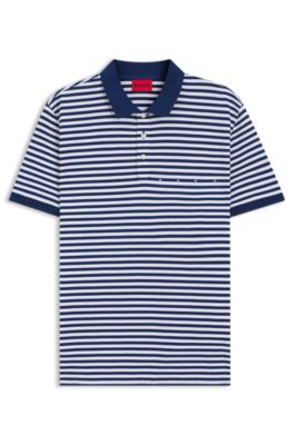 Cotton-piqu&eacute; polo shirt with horizontal stripe, White / Blue