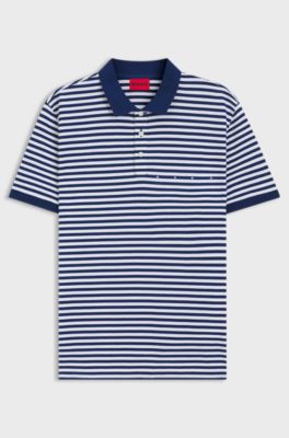 Cotton-piqu&eacute; polo shirt with horizontal stripe, White / Blue