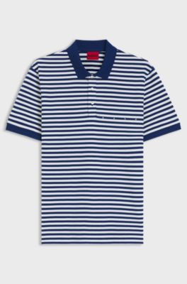 Cotton-piqu&eacute; polo shirt with horizontal stripe, White / Blue
