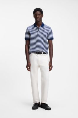 Cotton-piqu&eacute; polo shirt with horizontal stripe, White / Blue