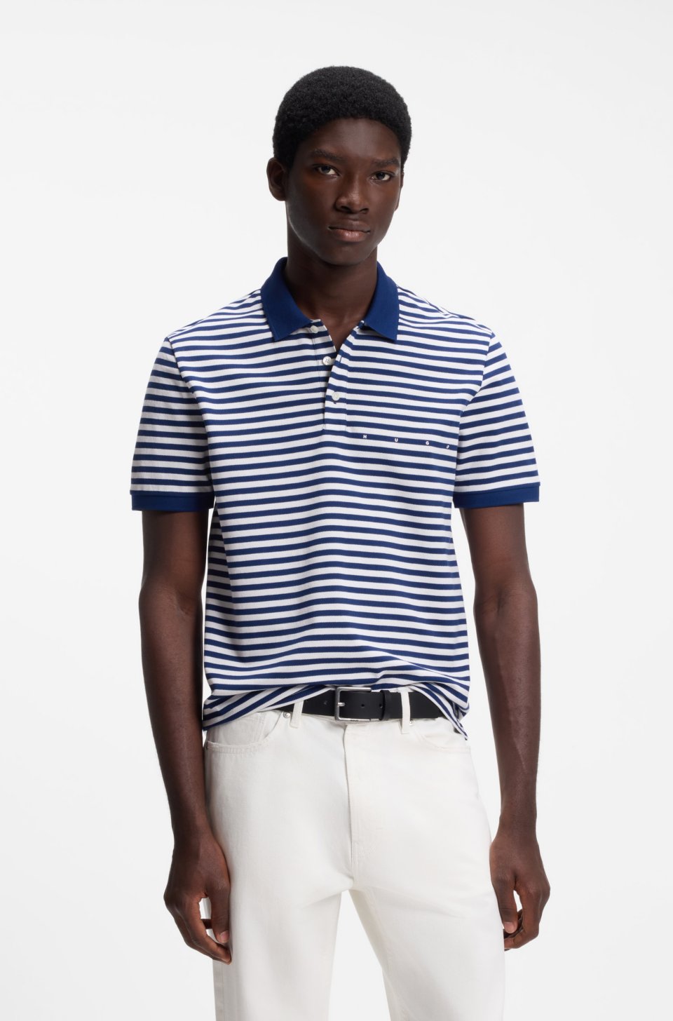 Cotton-piqué polo shirt with horizontal stripe