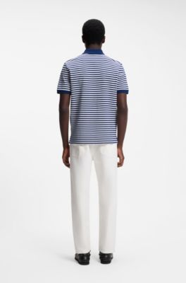 Cotton-piqu&eacute; polo shirt with horizontal stripe, White / Blue