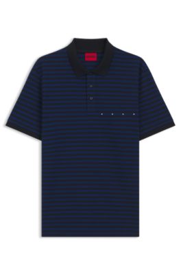Cotton-piqué polo shirt with horizontal stripe, Black / Dark Blue