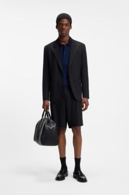 Cotton-piqu&eacute; polo shirt with horizontal stripe, Black / Dark Blue