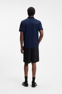 Cotton-piqu&eacute; polo shirt with horizontal stripe, Black / Dark Blue