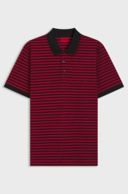 Cotton-piqu&eacute; polo shirt with horizontal stripe, Black / Red