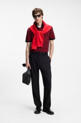 Cotton-piqu&eacute; polo shirt with horizontal stripe, Black / Red