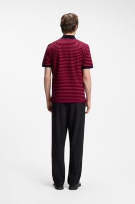 Cotton-piqu&eacute; polo shirt with horizontal stripe, Black / Red