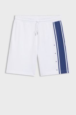 Shorts relaxed fit en felpa de algod&oacute;n con raya lateral, Blanco