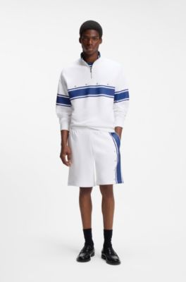 Bermuda relaxed fit in terry di cotone con striscia laterale, Bianco