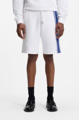Bermuda relaxed fit in terry di cotone con striscia laterale, Bianco