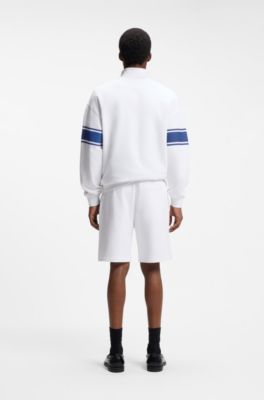 Shorts relaxed fit en felpa de algod&oacute;n con raya lateral, Blanco