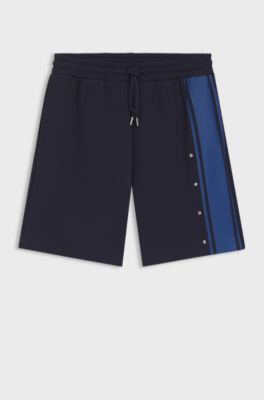 Bermuda relaxed fit in terry di cotone con striscia laterale, Blu scuro
